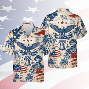Vintage 250 Years America Hawaiian Shirt, Patriotic 1776-2026 AOP Hawaii Shirt, Independence Day Gift 685334