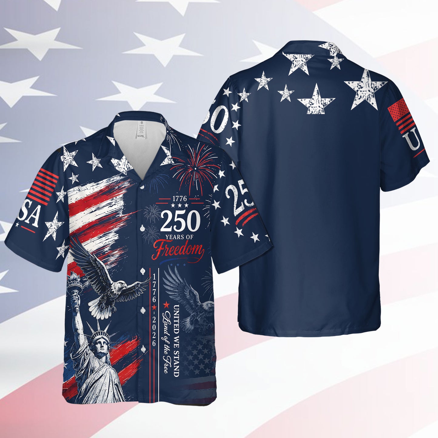 Retro USA 250 Years Of Freedom Hawaiian Shirt, Patriotic 1776-2026 Eagle AOP Hawaii Shirt, Independence Day Gift 685335