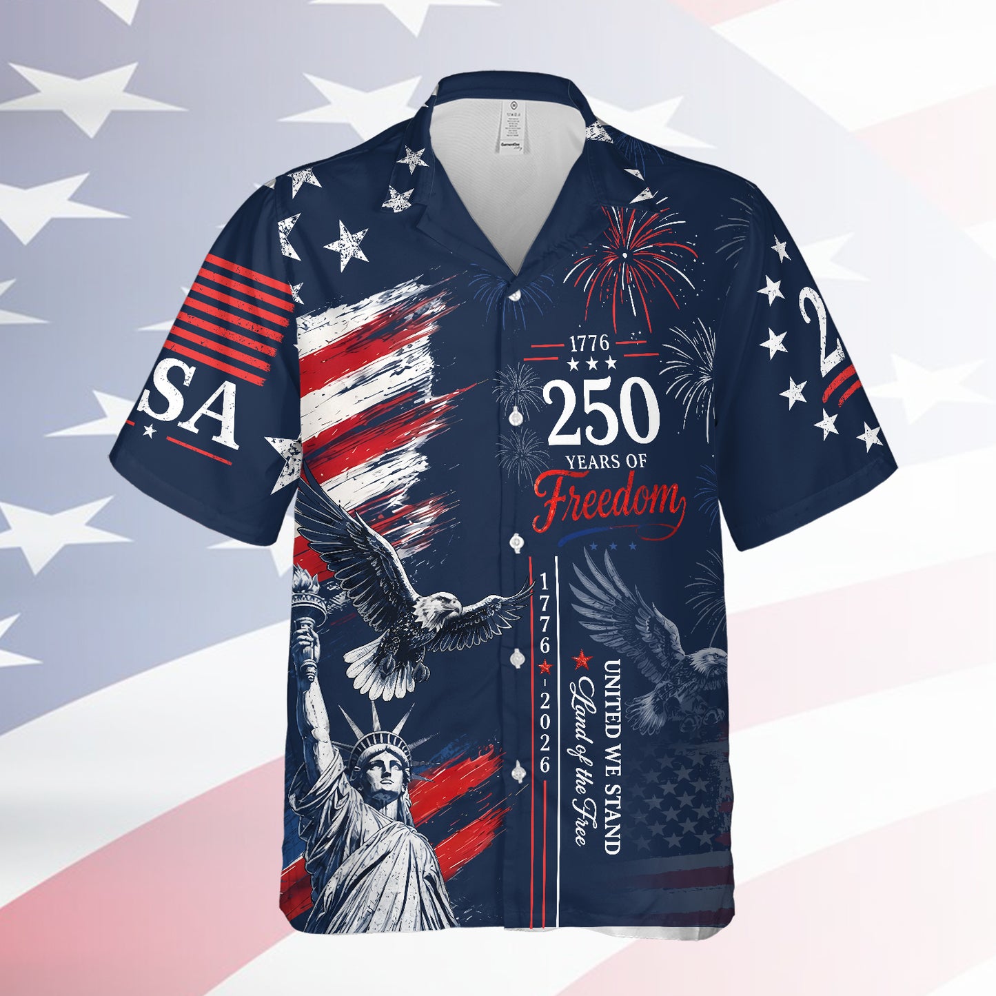 Retro USA 250 Years Of Freedom Hawaiian Shirt, Patriotic 1776-2026 Eagle AOP Hawaii Shirt, Independence Day Gift 685335