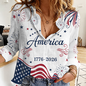 250 Years USA Anniversary Blouse Shirt, Retro American Flag Women Top Shirt, Patriotic Independence Day Gift 685349