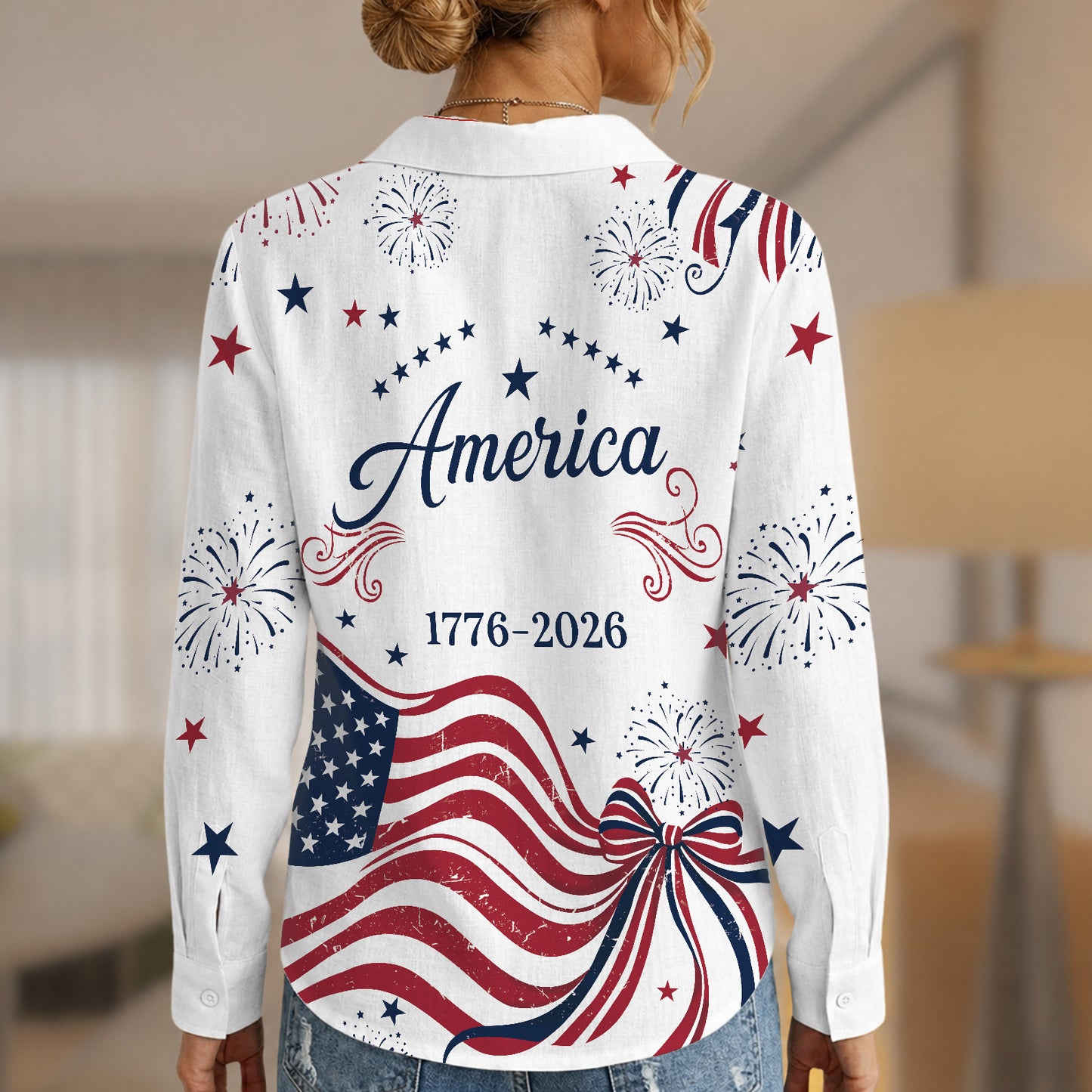 250 Years USA Anniversary Blouse Shirt, Retro American Flag Women Top Shirt, Patriotic Independence Day Gift 685349