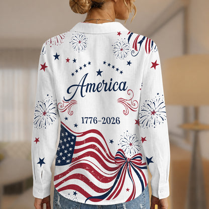 250 Years USA Anniversary Blouse Shirt, Retro American Flag Women Top Shirt, Patriotic Independence Day Gift 685349