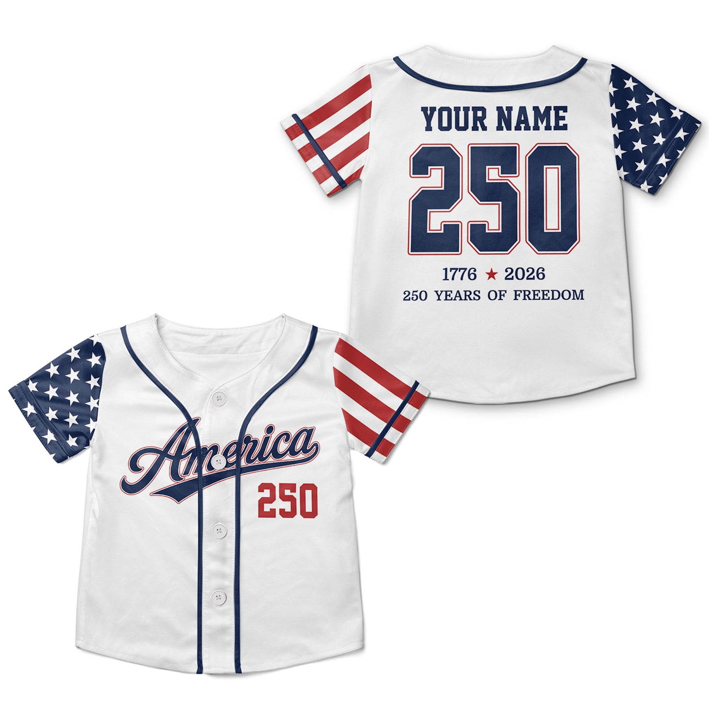 Personalized USA 250 Years Of Freedom Baseball Jersey Kid Shirt, Patriotic 1776-2026 Independence Day Shirt, 4th of July Gift 685408