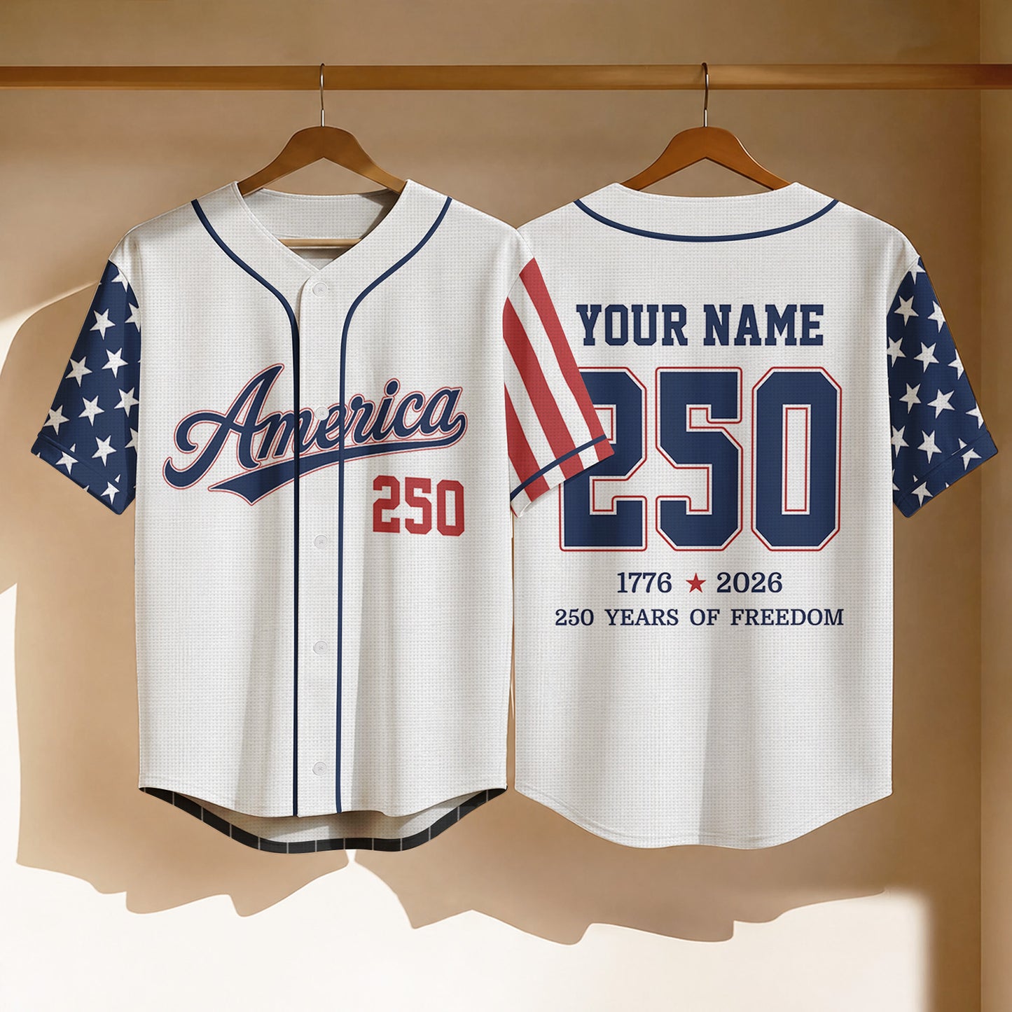 Personalized USA 250 Years Of Freedom Baseball Jersey Kid Shirt, Patriotic 1776-2026 Independence Day Shirt, 4th of July Gift 685408