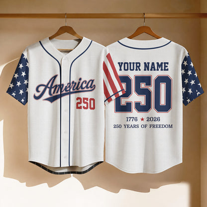 Personalized USA 250 Years Of Freedom Baseball Jersey Kid Shirt, Patriotic 1776-2026 Independence Day Shirt, 4th of July Gift 685408