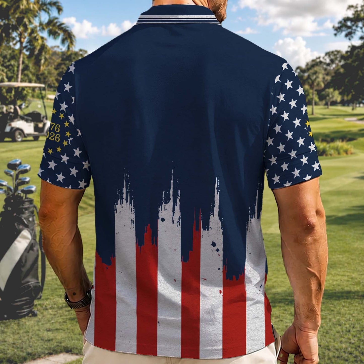 USA 250 Years Anniversary Golf Polo Shirt, Patriotic American Flag 1776-2026 Independence Day AOP Polo 685423