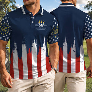 USA 250 Years Anniversary Golf Polo Shirt, Patriotic American Flag 1776-2026 Independence Day AOP Polo 685423