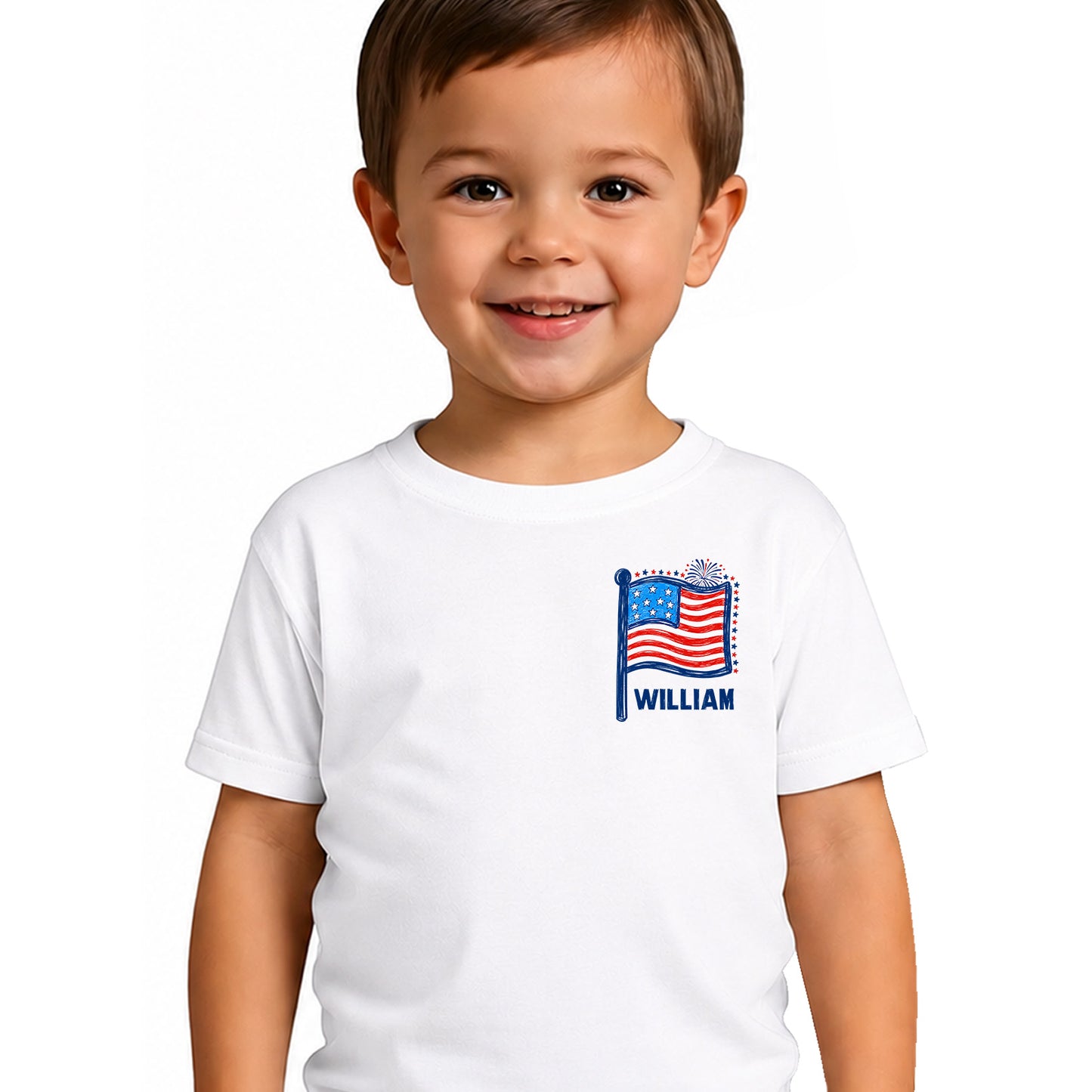 Personalized USA 250th Anniversary Front & Back Kid Shirt, Custom Name American Flag Tee, Patriotic 4th Of July Gift 685440