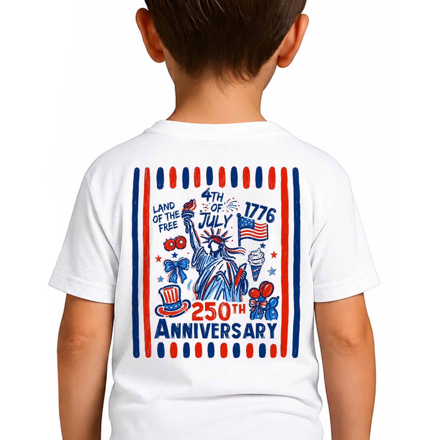 Personalized USA 250th Anniversary Front & Back Kid Shirt, Custom Name American Flag Tee, Patriotic 4th Of July Gift 685440