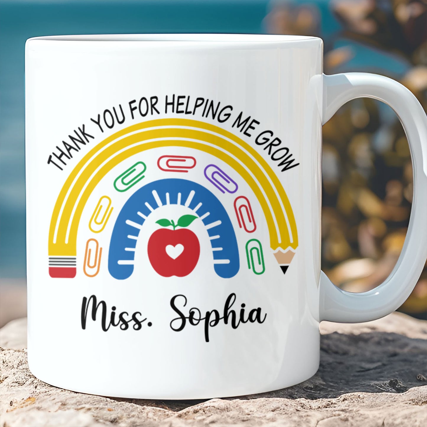 Personalized Thank You for Helping Me Grow Mug, Custom Teacher Appreciation Gift, Back to School White Mug Accent Mug 685498