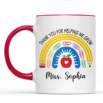 Personalized Thank You for Helping Me Grow Mug, Custom Teacher Appreciation Gift, Back to School White Mug Accent Mug 685498