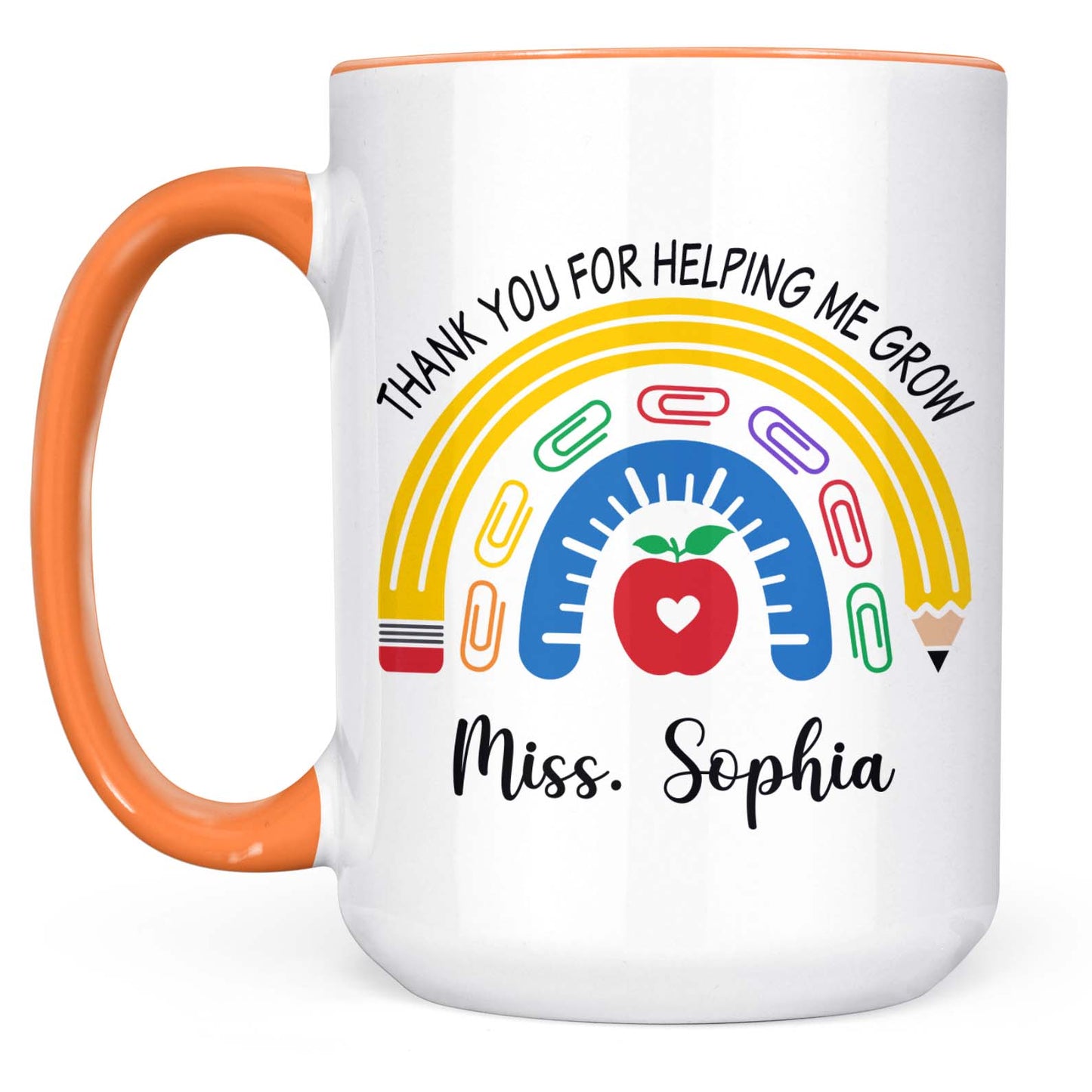 Personalized Thank You for Helping Me Grow Mug, Custom Teacher Appreciation Gift, Back to School White Mug Accent Mug 685498