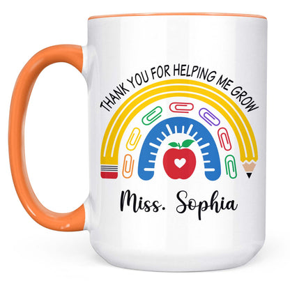 Personalized Thank You for Helping Me Grow Mug, Custom Teacher Appreciation Gift, Back to School White Mug Accent Mug 685498