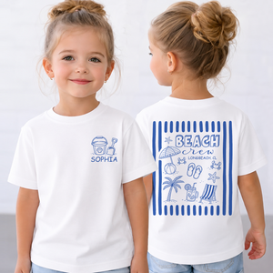 Custom Beach Crew Pocket & Back Kids Shirt, Personalized Family Vacation Tee, Summer Beach Trip Kids Shirt 685510