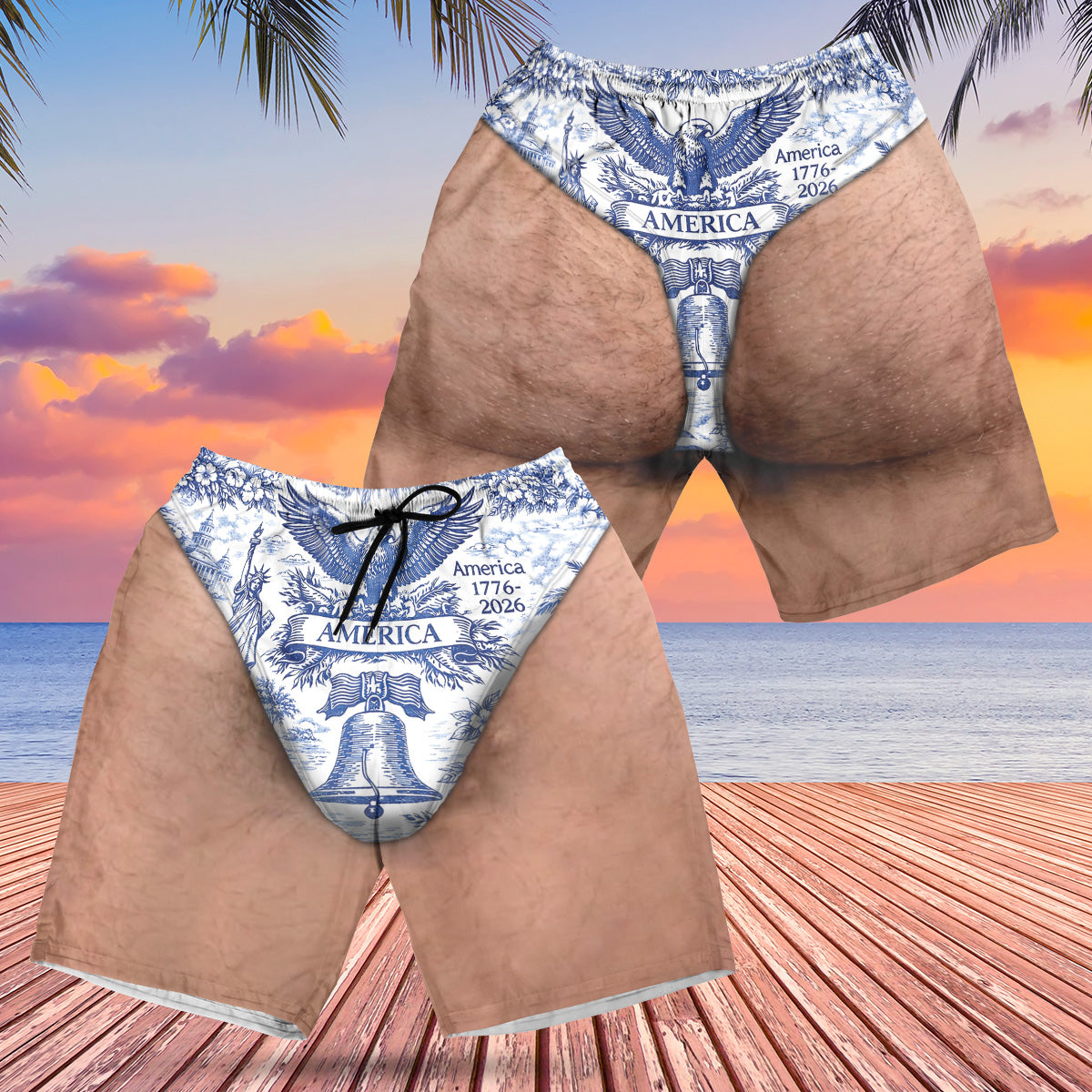 Personalized Funny USA 250 Years Patriotic Beach Shorts, 1776–2026 AOP Swim Trunks, 4th of July Gift for Men 685579