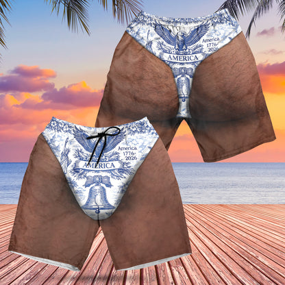 Personalized Funny USA 250 Years Patriotic Beach Shorts, 1776–2026 AOP Swim Trunks, 4th of July Gift for Men 685579