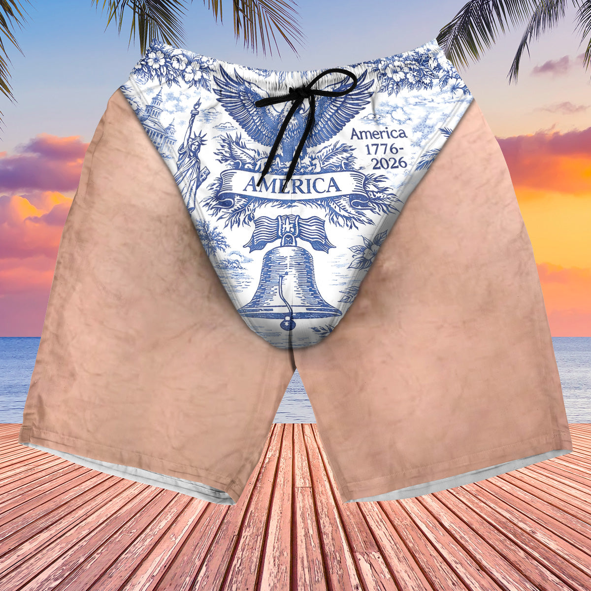Personalized Funny USA 250 Years Patriotic Beach Shorts, 1776–2026 AOP Swim Trunks, 4th of July Gift for Men 685579