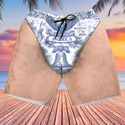 Personalized Funny USA 250 Years Patriotic Beach Shorts, 1776–2026 AOP Swim Trunks, 4th of July Gift for Men 685579