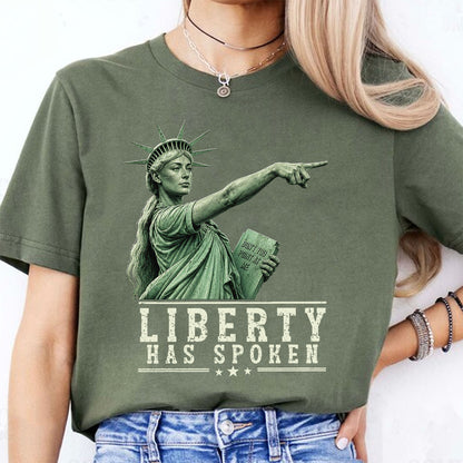 Sophie Cunningham Pointing Shirt, Liberty Has Spoken Tee, Patriotic Lady Liberty Graphic T-Shirt 685590
