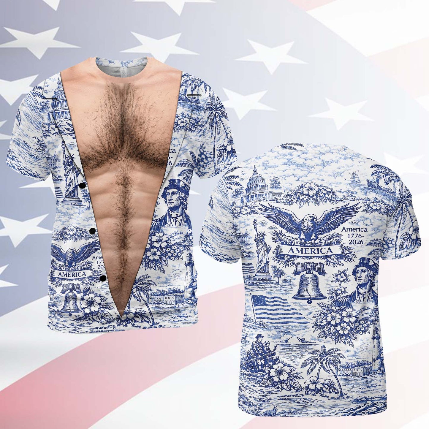 Funny 250 Years Of America AOP Shirt, Vintage Patriotic Button Shirt, USA Anniversary Tee 685591