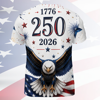 Personalized USA 250th Anniversary AOP Shirt, Vintage Patriotic Button Shirt, Funny Eagle Flag Tee 685593