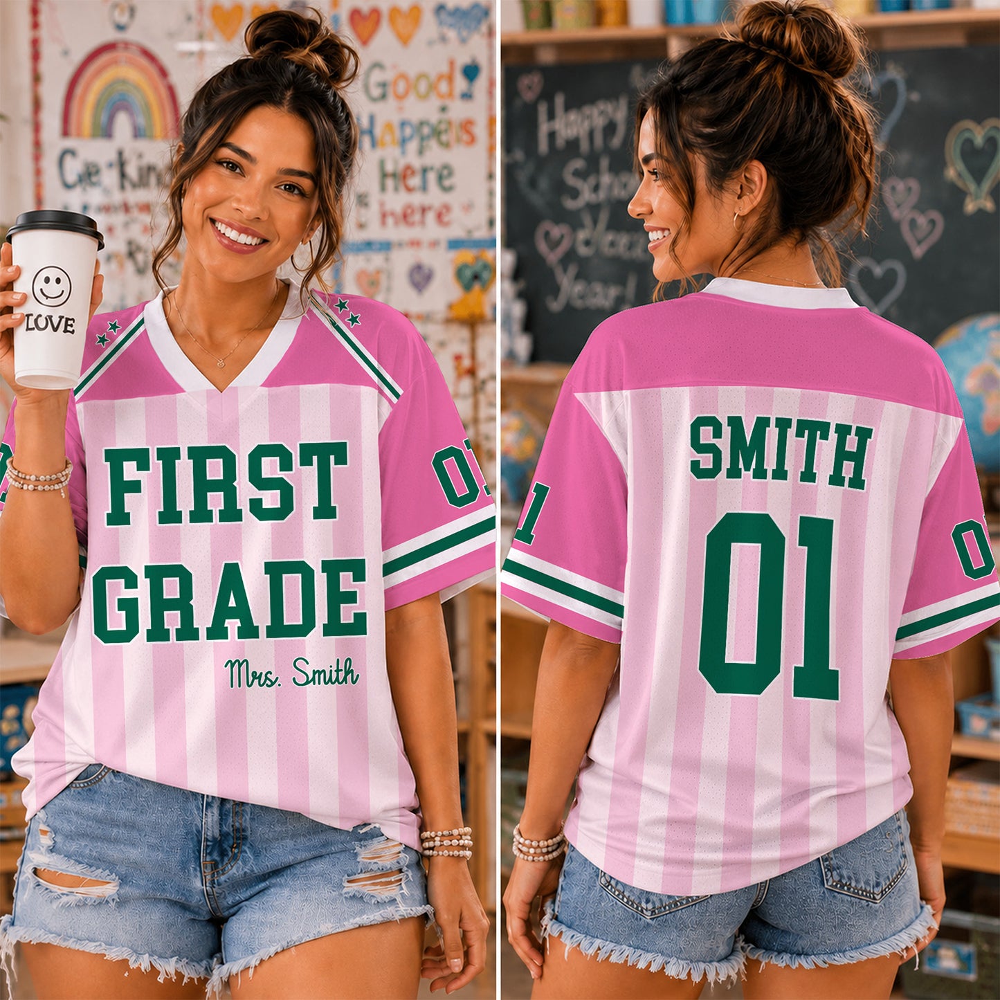 Personalized Teacher Football Jersey Shirt, Custom Grade Level Name & Number Jersey, Back to School Teacher Gift 685656
