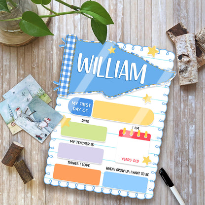Personalized First Day of School Sign, Back to School Board, Custom Preschool Kindergarten Photo Prop 685694