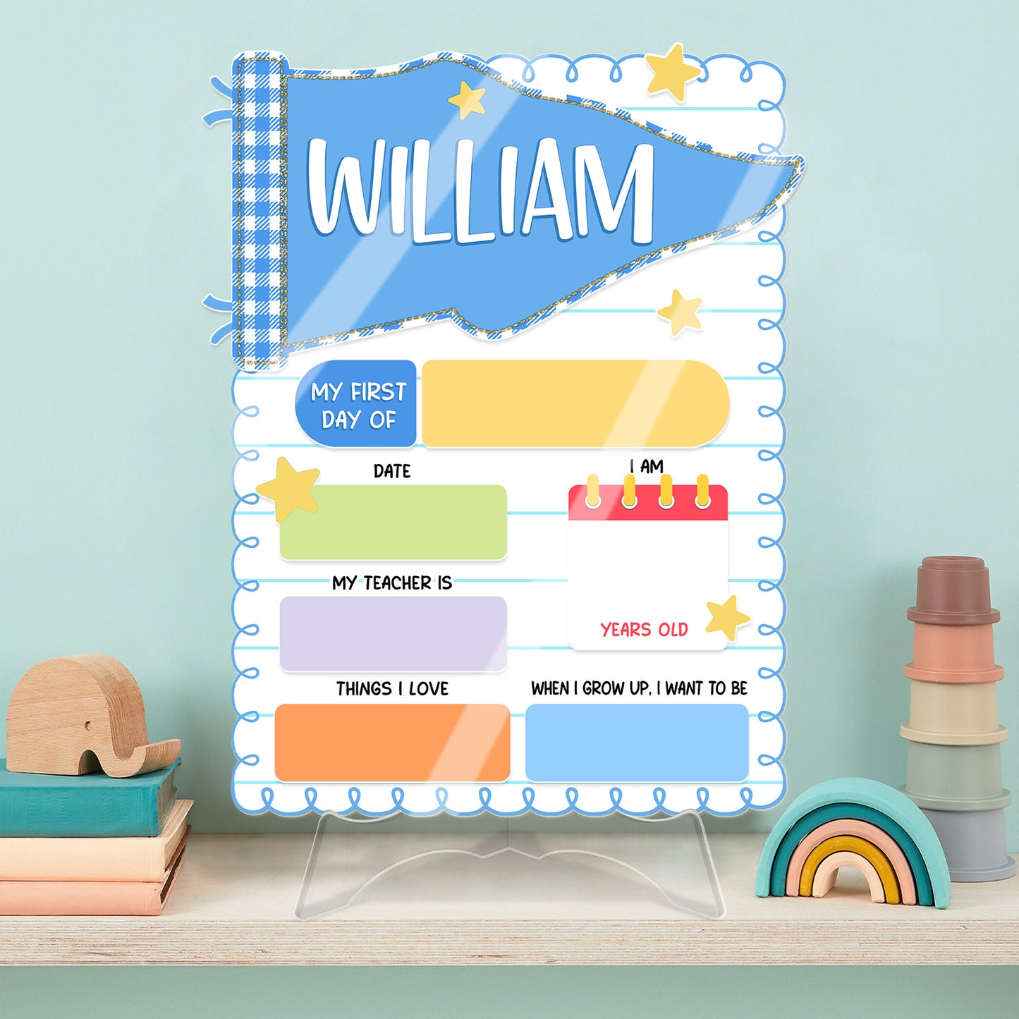 Personalized First Day of School Sign, Back to School Board, Custom Preschool Kindergarten Photo Prop 685694