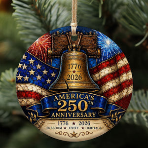 America 250th Anniversary Ceramic Ornament | 1776-2026 Liberty Bell Christmas Ornament | USA Heritage Gift 685754