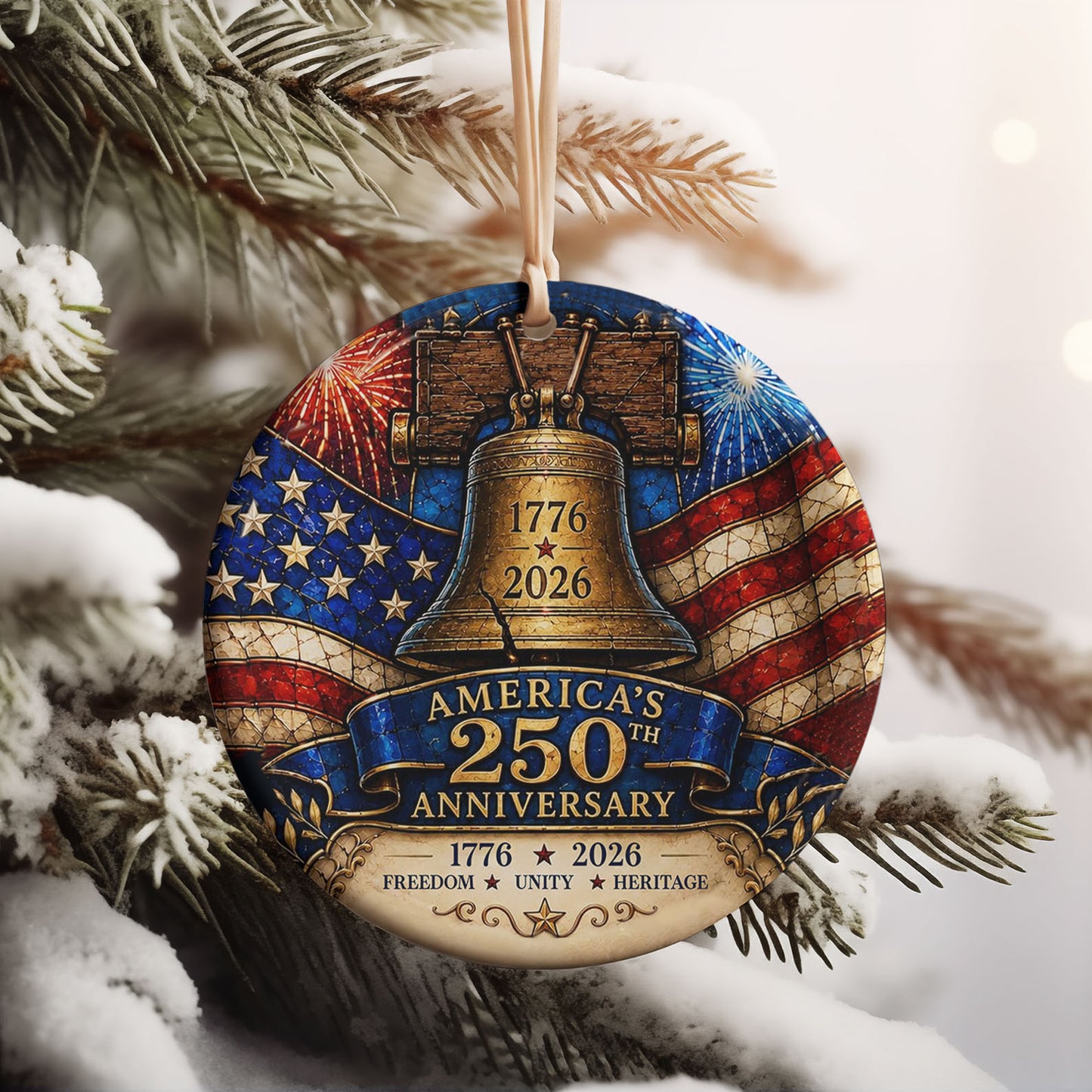 America 250th Anniversary Ceramic Ornament | 1776-2026 Liberty Bell Christmas Ornament | USA Heritage Gift 685754