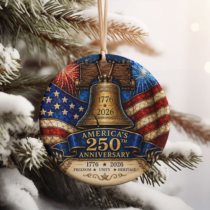 America 250th Anniversary Ceramic Ornament | 1776-2026 Liberty Bell Christmas Ornament | USA Heritage Gift 685754