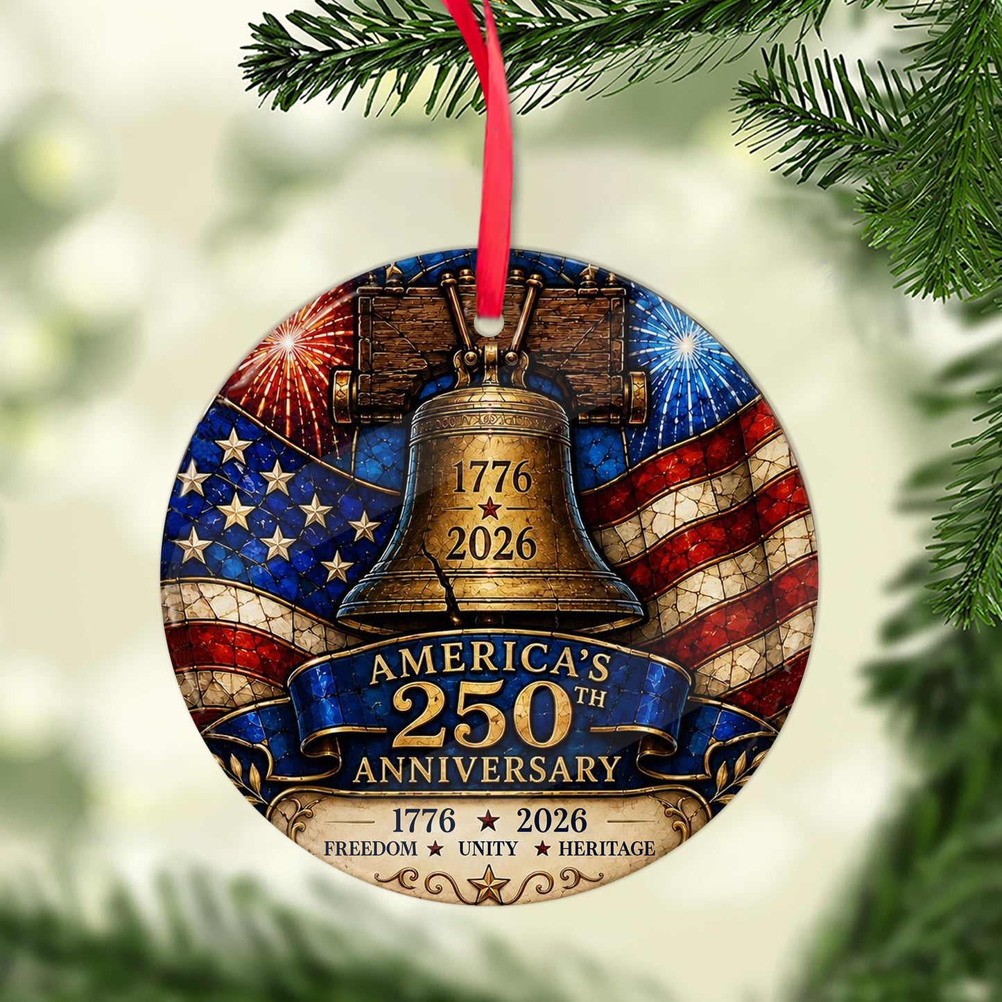 America 250th Anniversary Acrylic Ornament | 1776-2026 Liberty Bell Christmas Ornament | USA Heritage Gift 685754