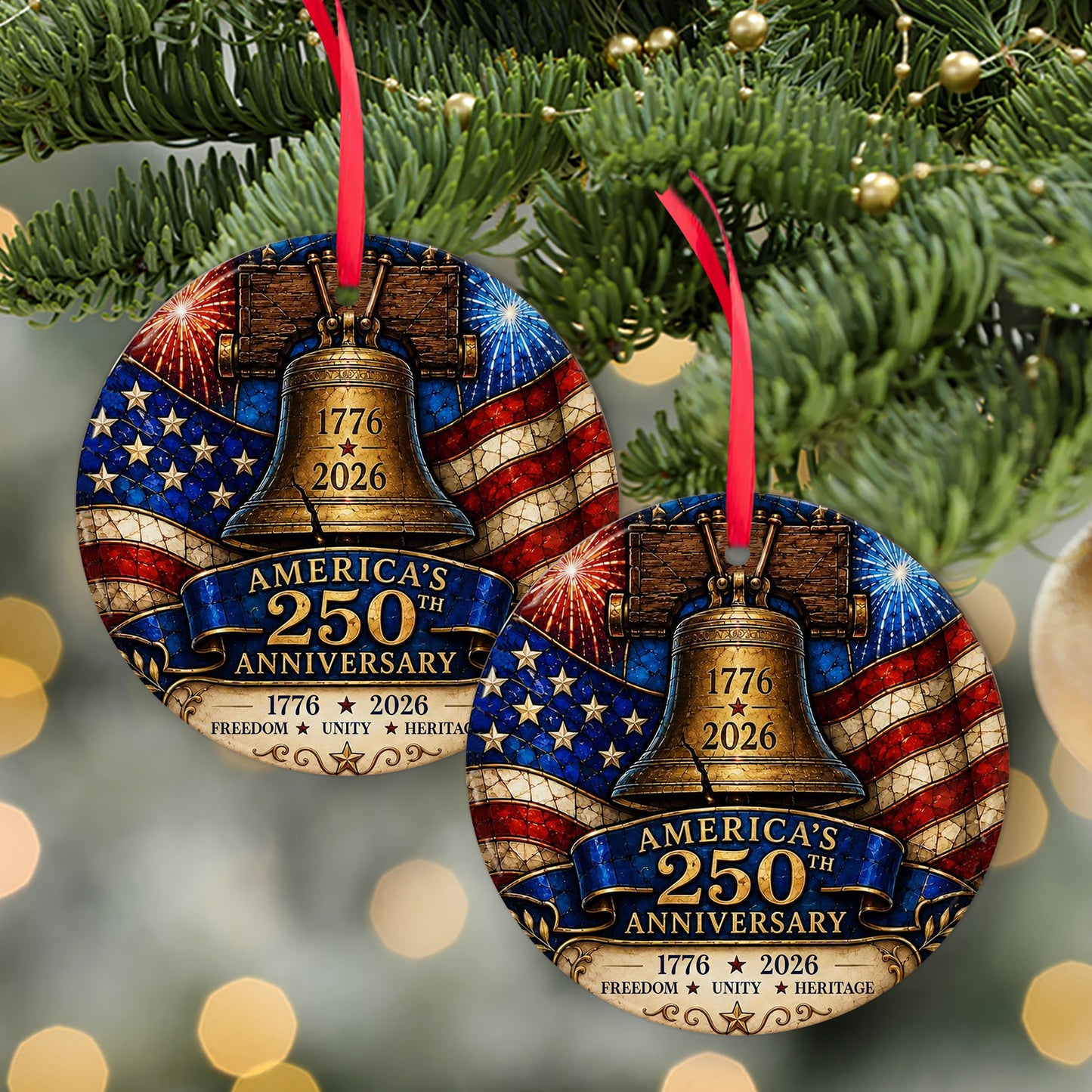 America 250th Anniversary Acrylic Ornament | 1776-2026 Liberty Bell Christmas Ornament | USA Heritage Gift 685754
