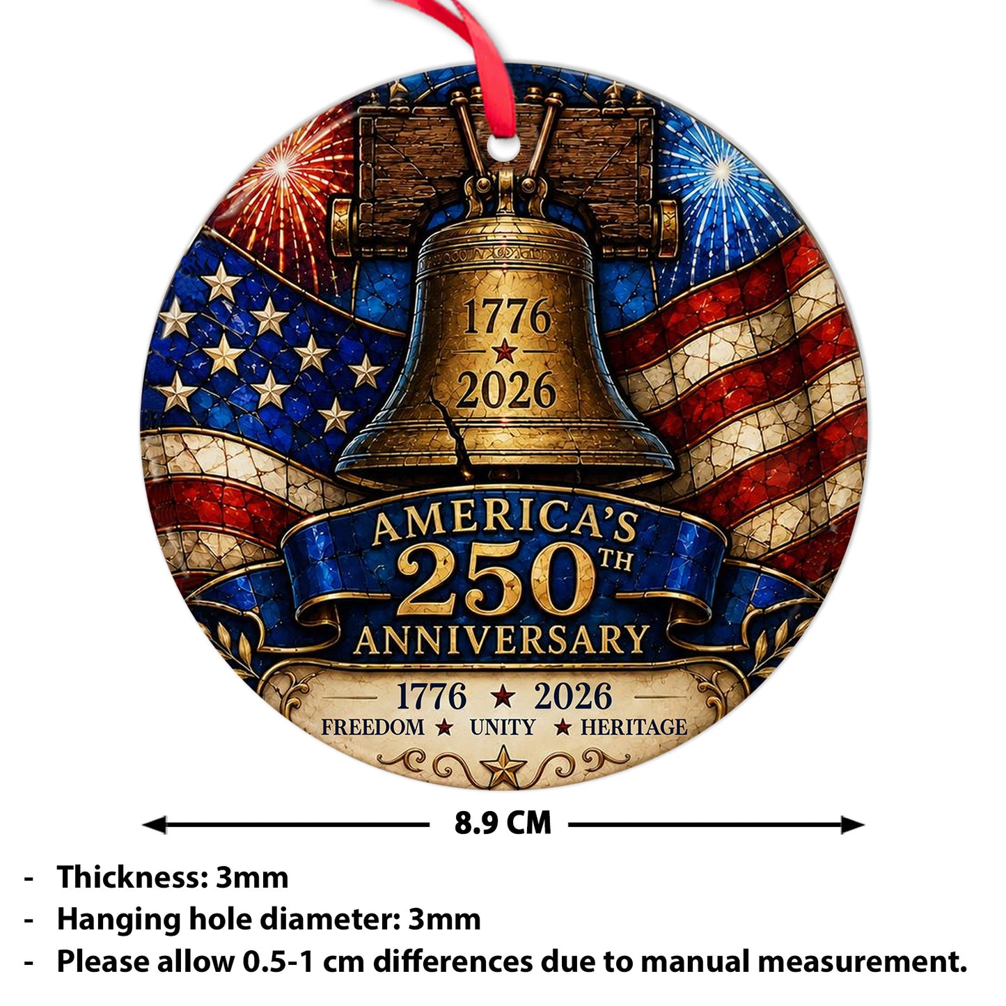 America 250th Anniversary Acrylic Ornament | 1776-2026 Liberty Bell Christmas Ornament | USA Heritage Gift 685754