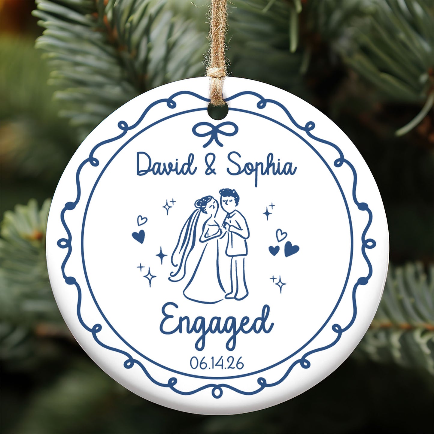 Personalized Couple Ceramic Ornament, Custom Engagement Ornament, Wedding Gift for Couple 685780