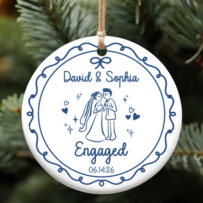 Personalized Couple Ceramic Ornament, Custom Engagement Ornament, Wedding Gift for Couple 685780