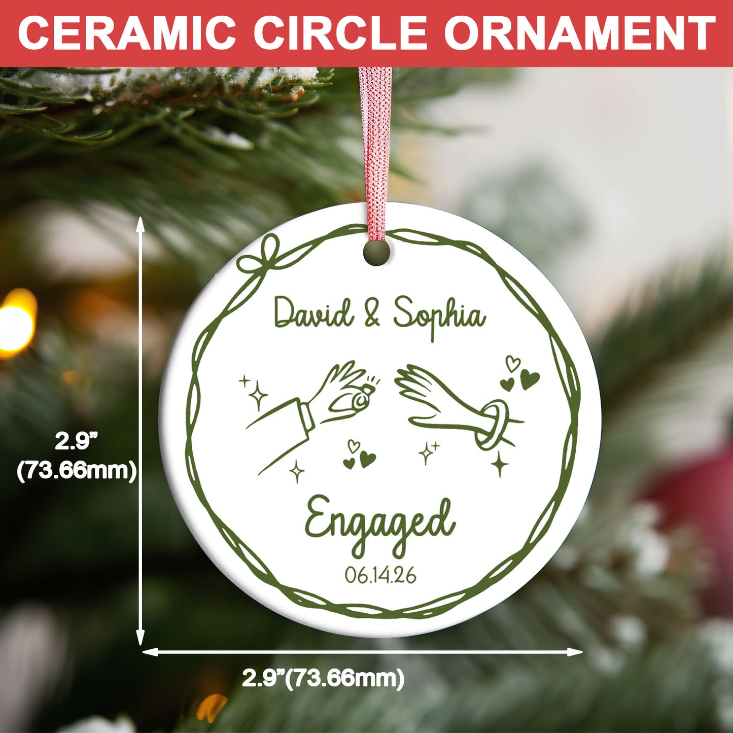 Personalized Couple Ceramic Ornament, Custom Engagement Ornament, Wedding Gift for Couple 685780