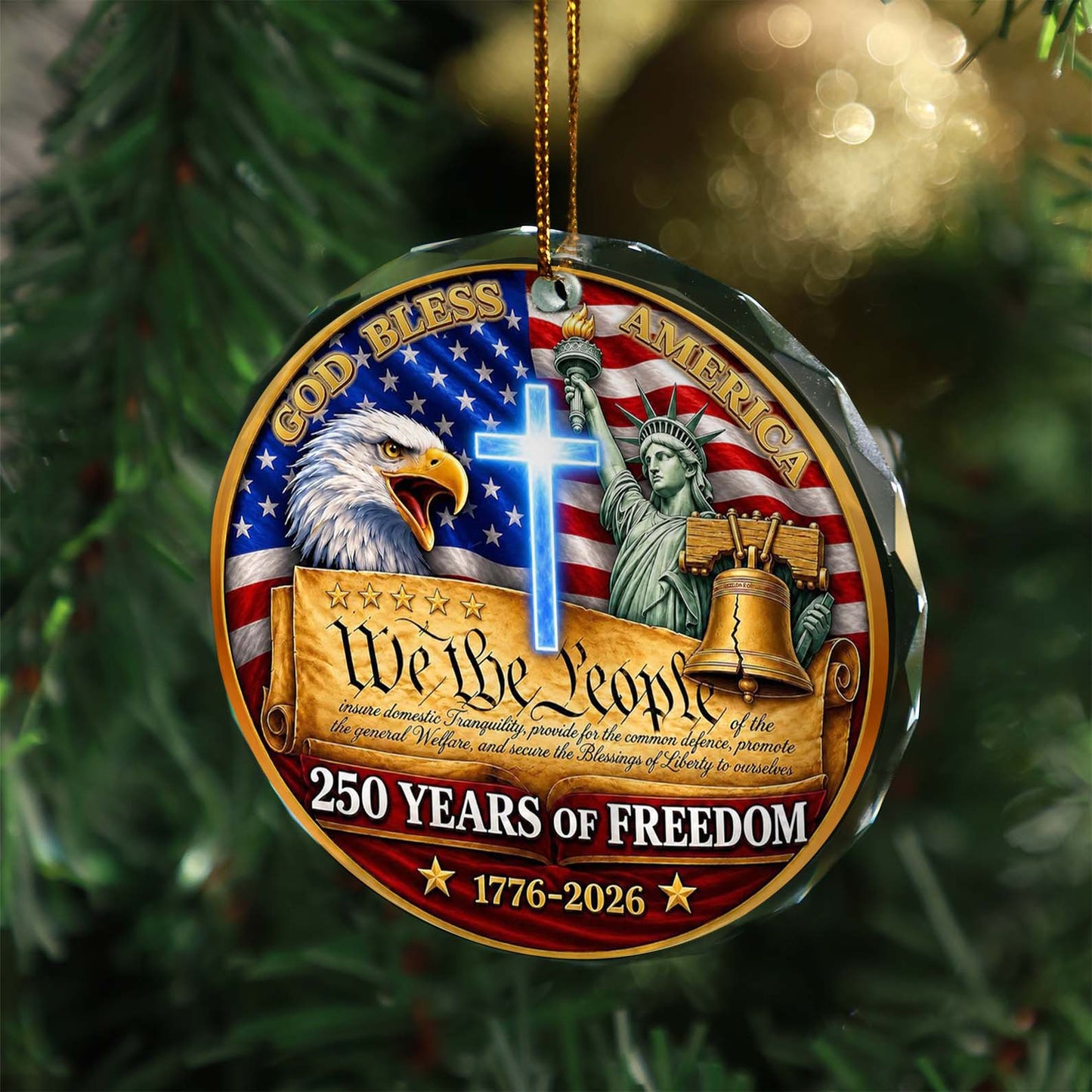 250 Years of Freedom Glass Ornament, Patriotic USA Liberty Bell Christmas Keepsake Gift 685790