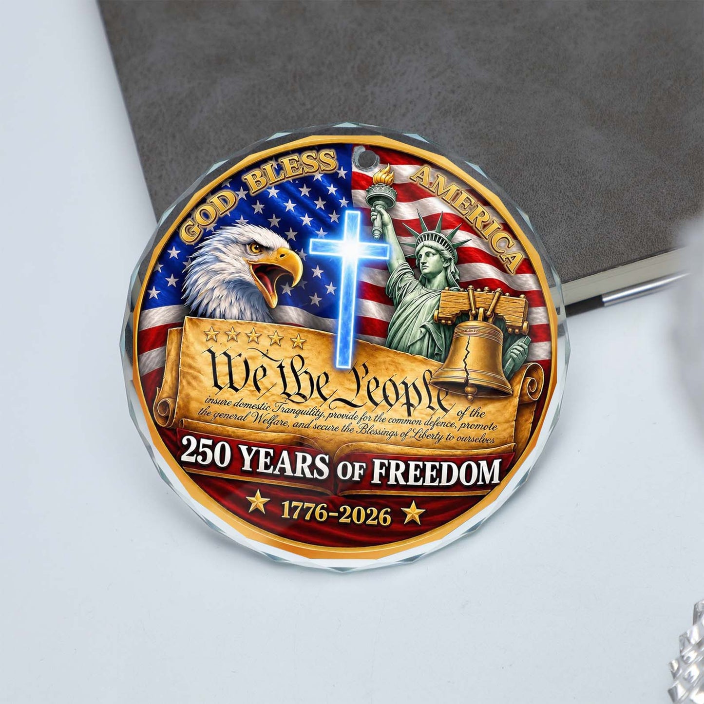 250 Years of Freedom Glass Ornament, Patriotic USA Liberty Bell Christmas Keepsake Gift 685790