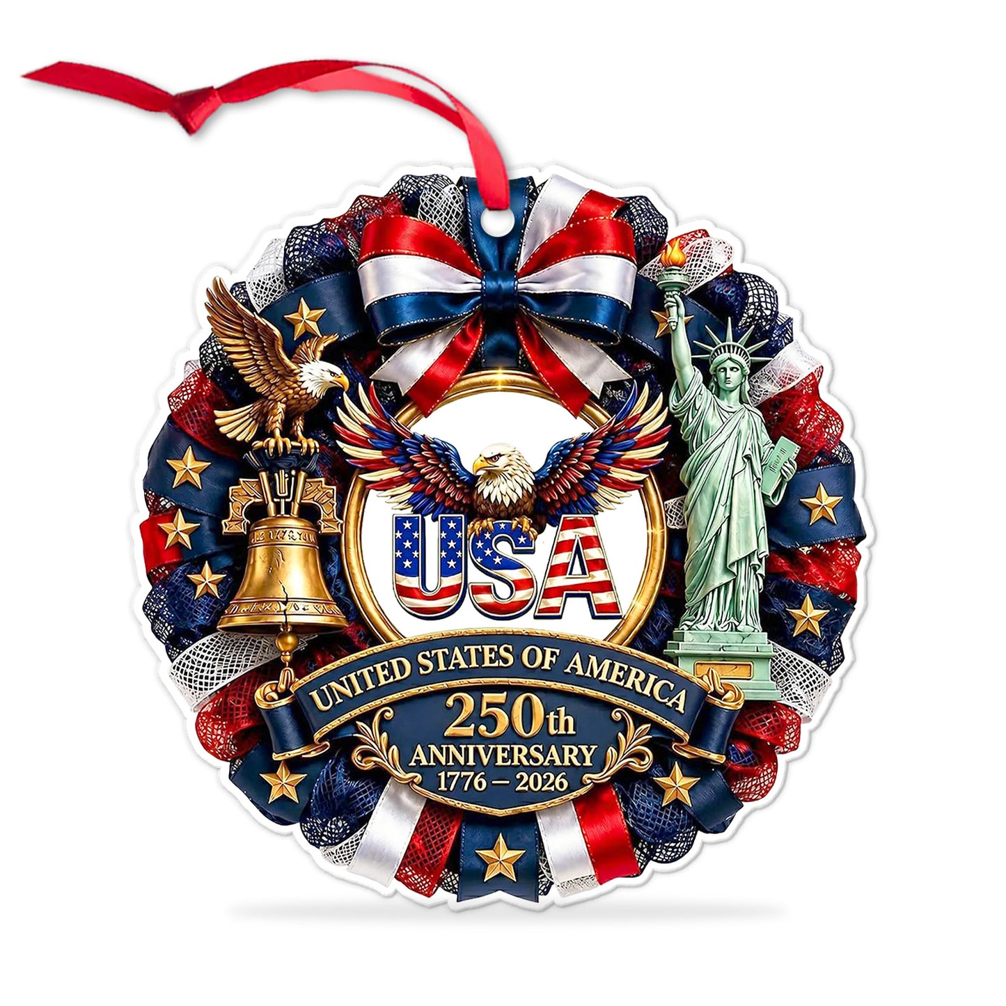250 Years Anniversary USA Acrylic Ornament, Patriotic Christmas Ornament, Liberty Bell & Eagle Holiday Decor 685819