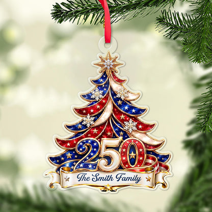 Personalized USA 250th Anniversary Acrylic Ornament, Custom Family Name 1776–2026 Christmas Tree Ornament 685839