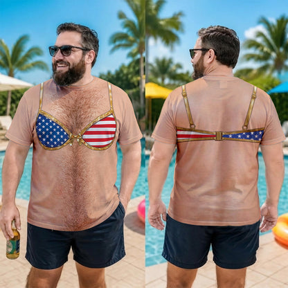 Funny Men’s AOP Shirt, Fake Bikini Body Tee, Tropical Patriotic Shirt, Funny Gag Gift for Husband Dad Men 685883