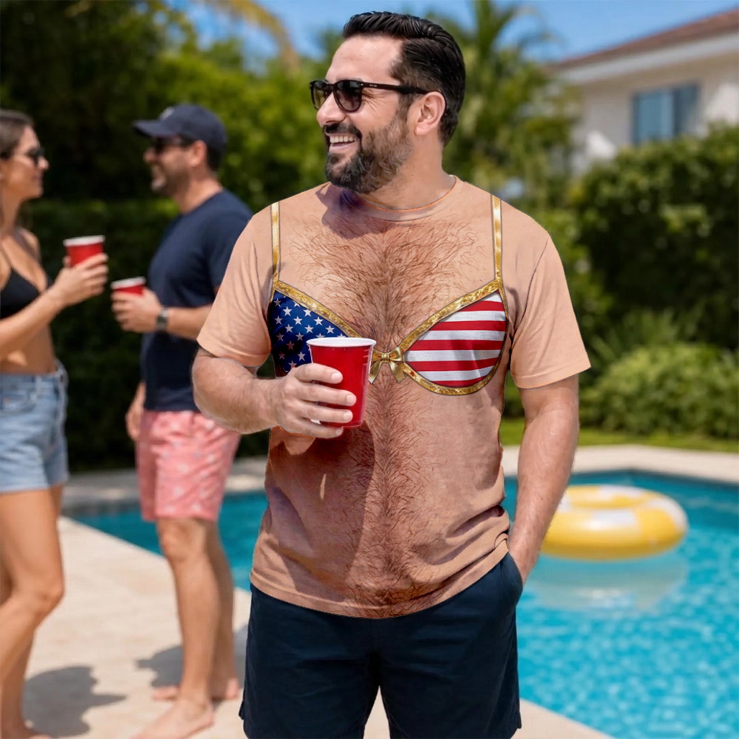 Funny Men’s AOP Shirt, Fake Bikini Body Tee, Tropical Patriotic Shirt, Funny Gag Gift for Husband Dad Men 685883