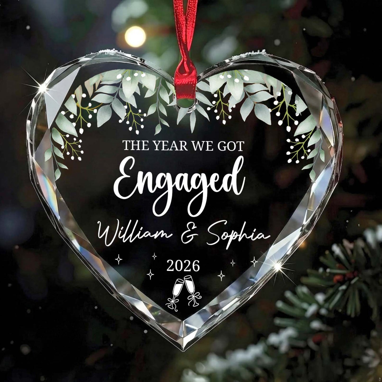 Personalized Engagement Glass Ornament, The Year We Got Engaged 2026 Ornament, Christmas Gift for Couples 685901