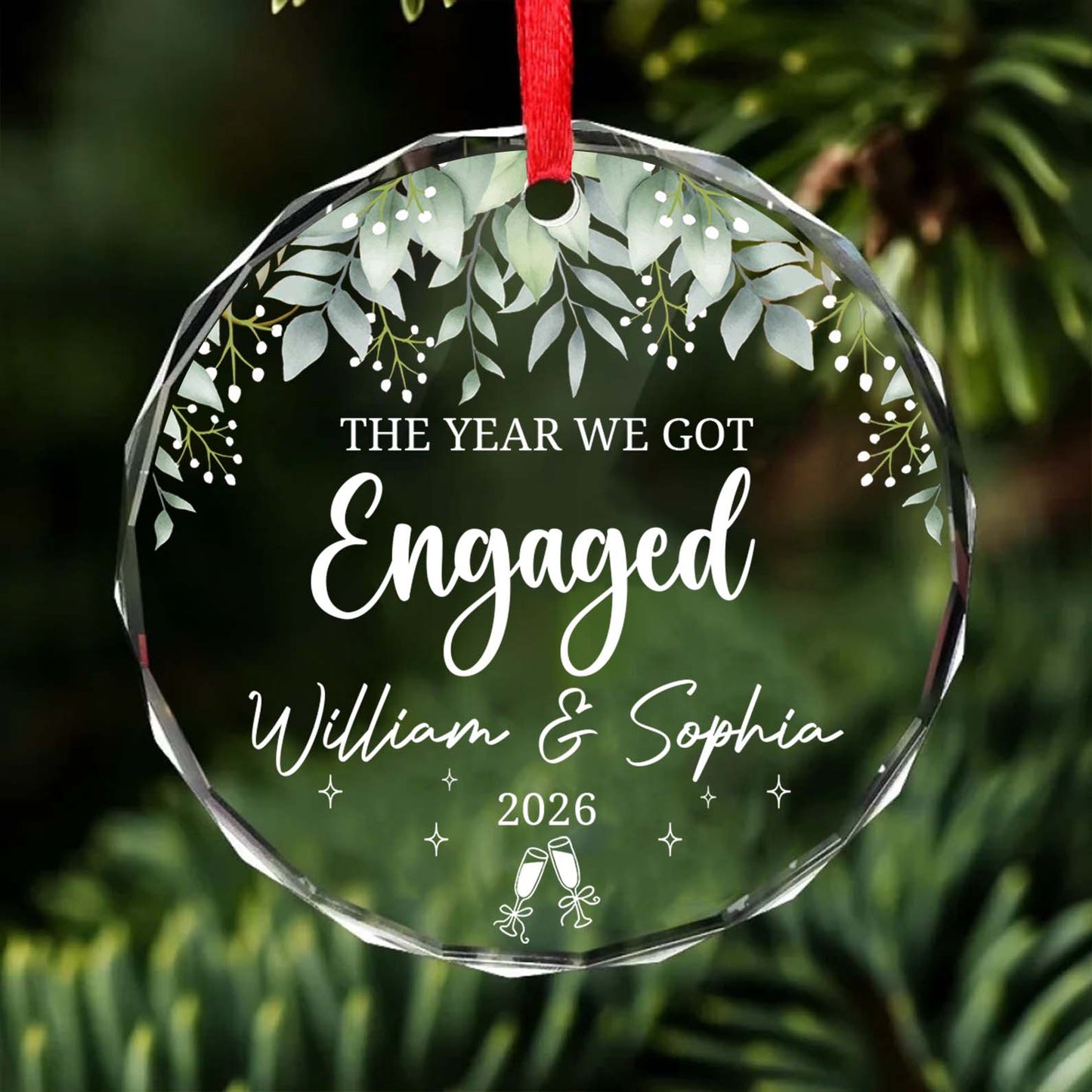 Personalized Engagement Glass Ornament, The Year We Got Engaged 2026 Ornament, Christmas Gift for Couples 685901