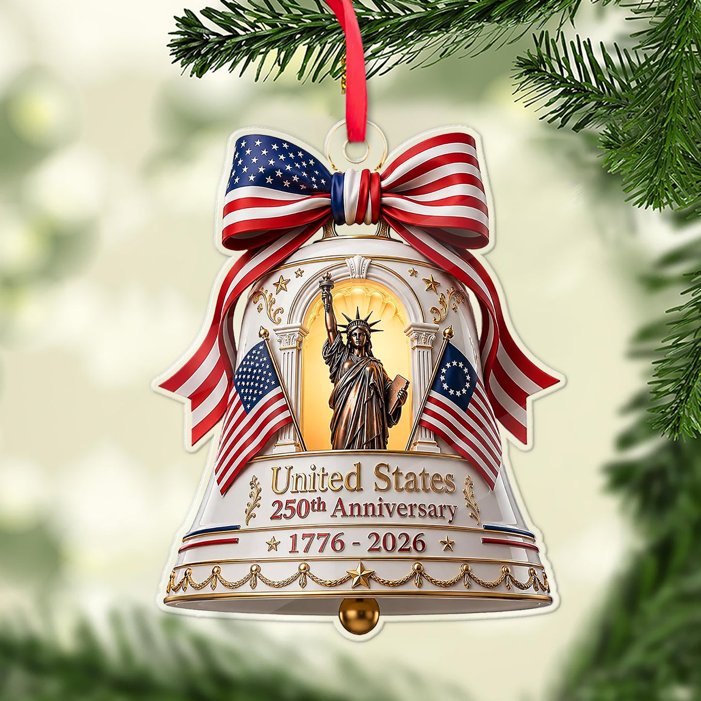 USA 250th Anniversary Acrylic Ornament 1776-2026, Statue of Liberty Patriotic Christmas Decor 685905