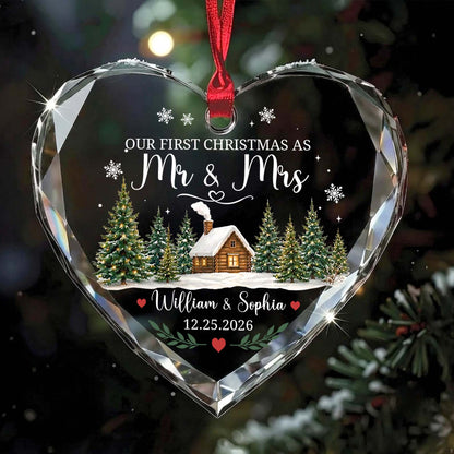 Personalized First Christmas Married Glass Ornament, Custom Mr & Mrs Christmas Keepsake, Wedding Gift for Couple 685940