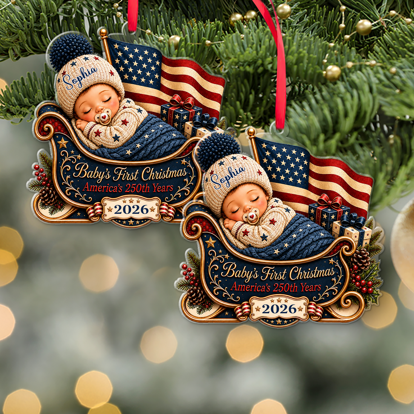 Personalized Baby’s First Christmas 2026 Acrylic Ornament, USA 250 Years Anniversary Newborn Keepsake 686000
