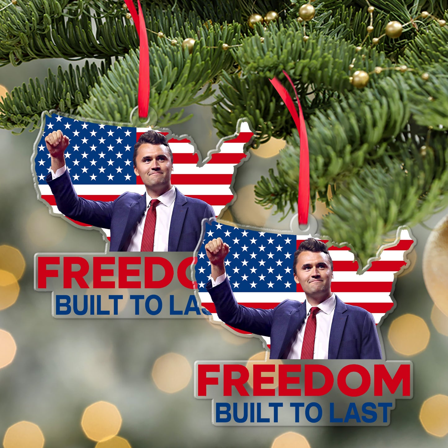 Charlie Kirk Freedom Built to Last Acrylic Ornament, Patriotic Memorial Christmas Ornament 686008