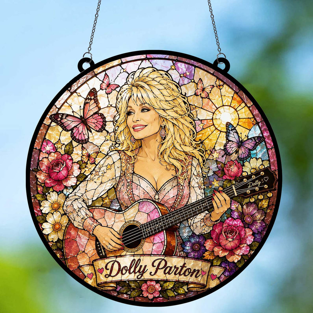 Dolly Parton Memorial Stained Glass Suncatcher, Country Music Tribute Gift, Dolly Parton Fan Gift 686109
